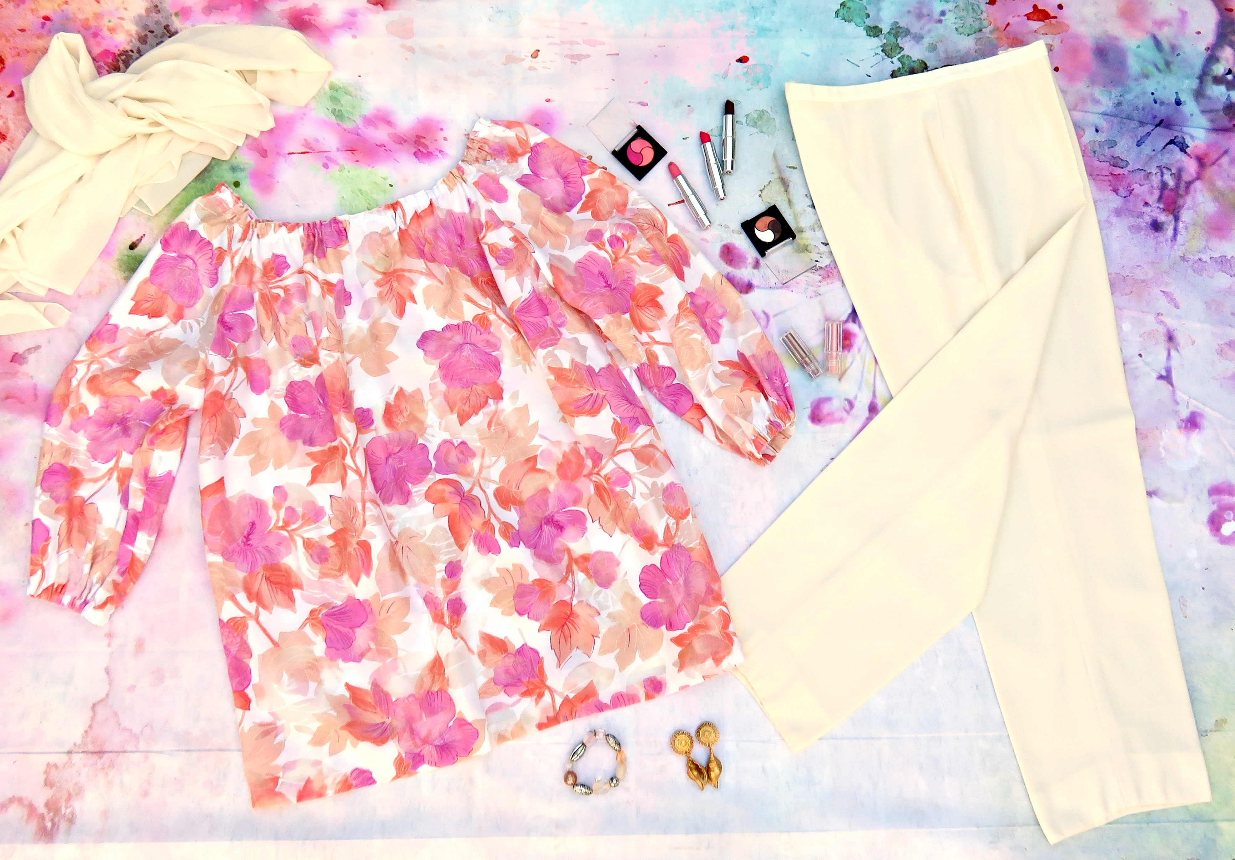 Blusón flores pantalón blanco 3