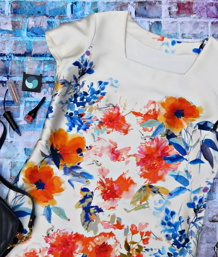 Vestido flores azul y naranja (2016)