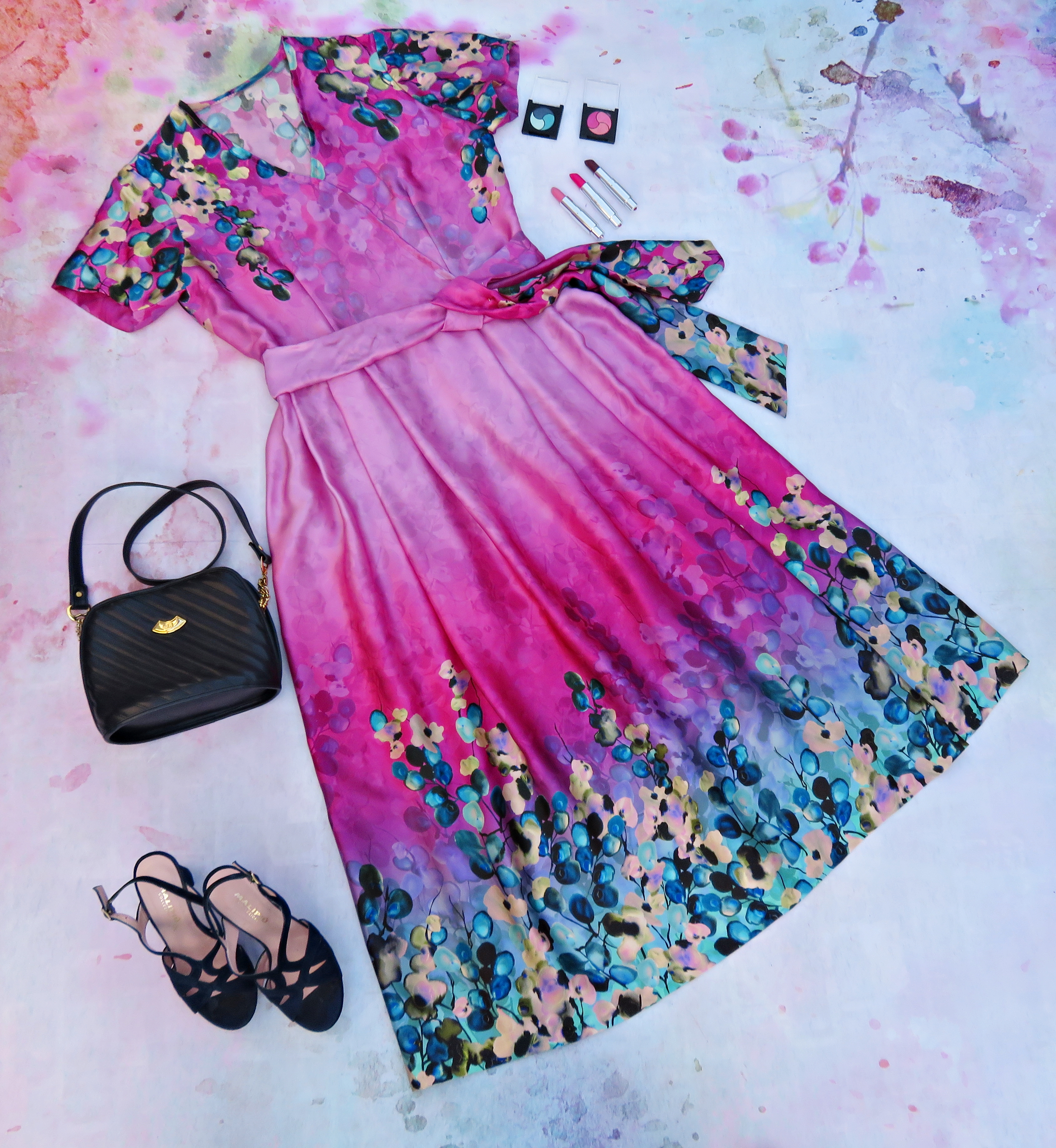 Vestido flores fucsia azul 3