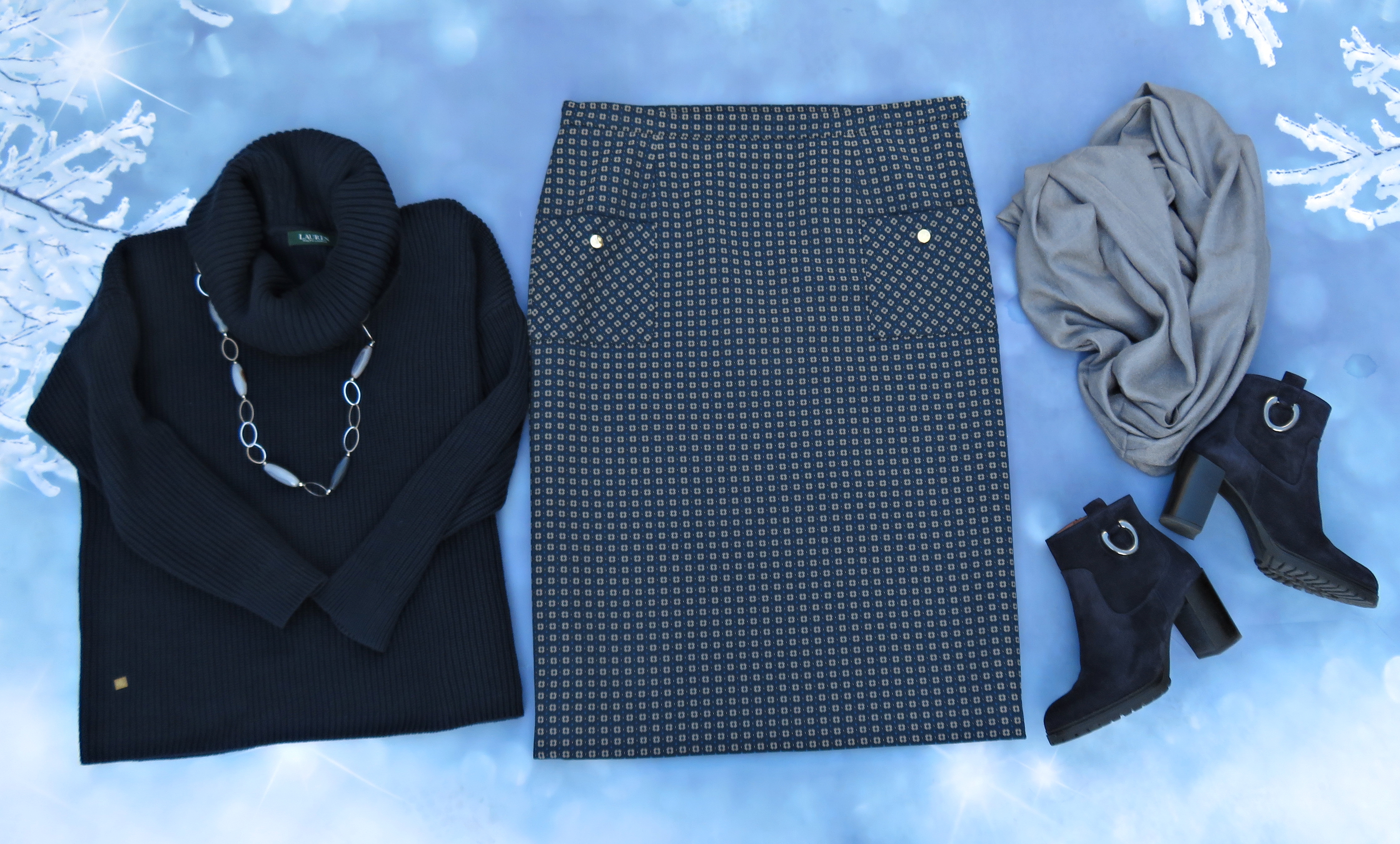 Falda larga azul gris