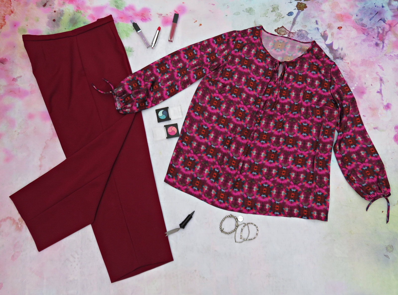 Pantalón granate blusón flores D